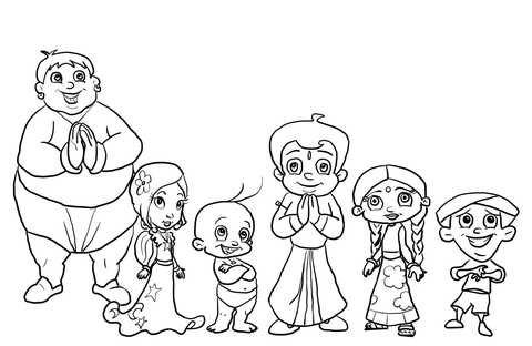 Chhota Bheem Characters Coloring Page